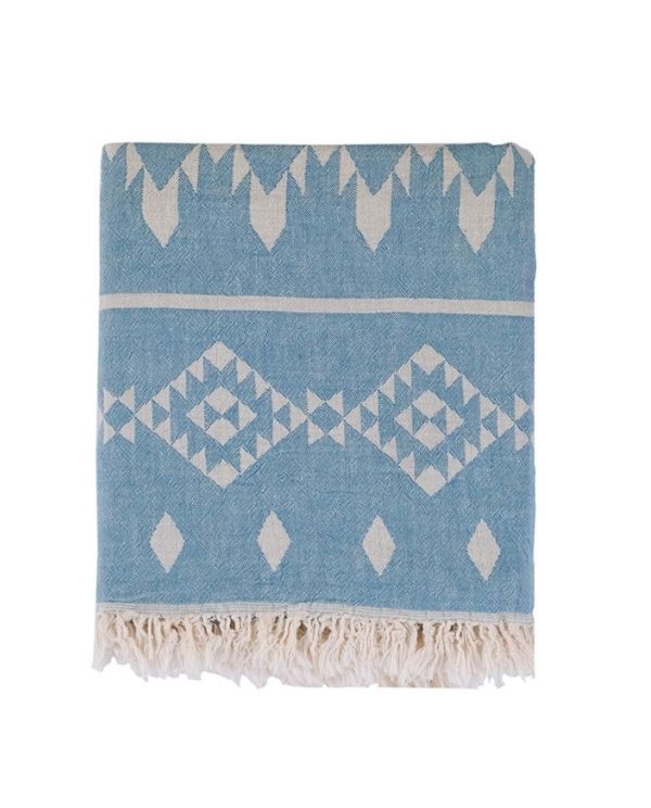 Peshtemal Turkish towel with kilim pattern, cotton - Shopping Blue