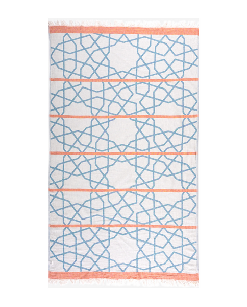 Peshtemal Turkish towel with geometric pattern, cotton - Shopping Blue