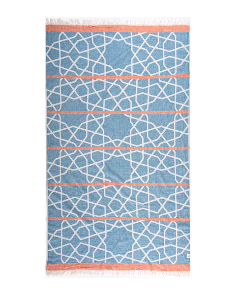 Peshtemal Turkish towel with geometric pattern, cotton - Shopping Blue